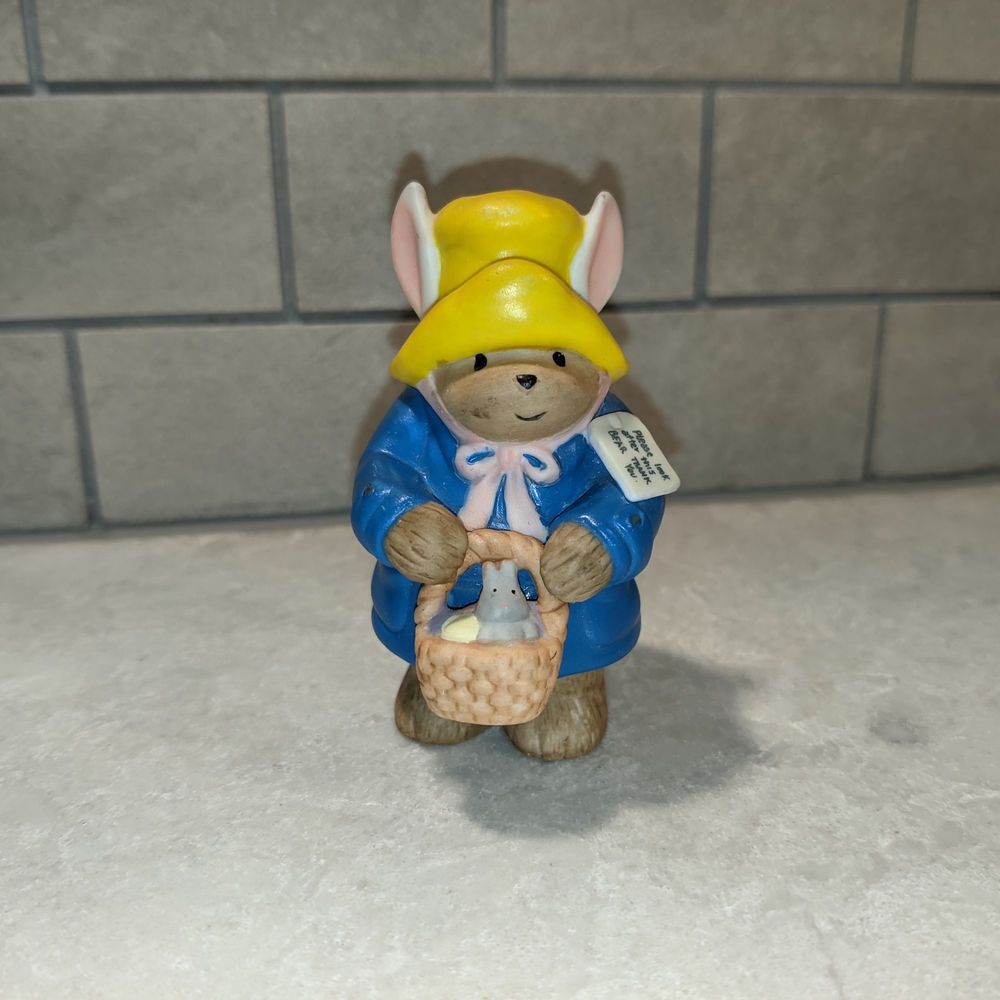1991 Enesco Ceramic Paddington Bear With Bunny Ears And Basket (Hard To Find)